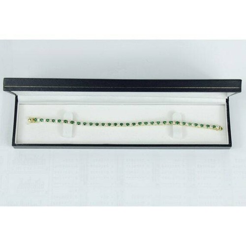 YELLOW GOLD FINISH Created Diamond Emerald Round Cut Tennis Bracelet + Gift Box - Picture 6 of 7
