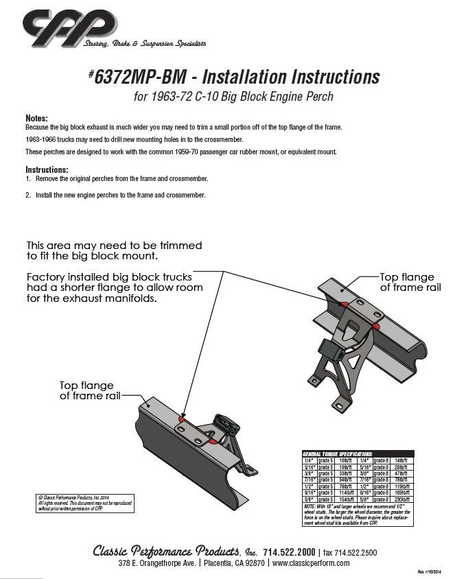 Montajes de motor de bloque grande para camioneta Chevy 63-72 C10 / travesaño de transmisión Foto 2 de 4