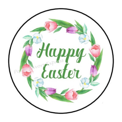 10cm Auto-Aufkleber Sticker Decal Laptop Farbe Happy Easter Tulips Rund R1319