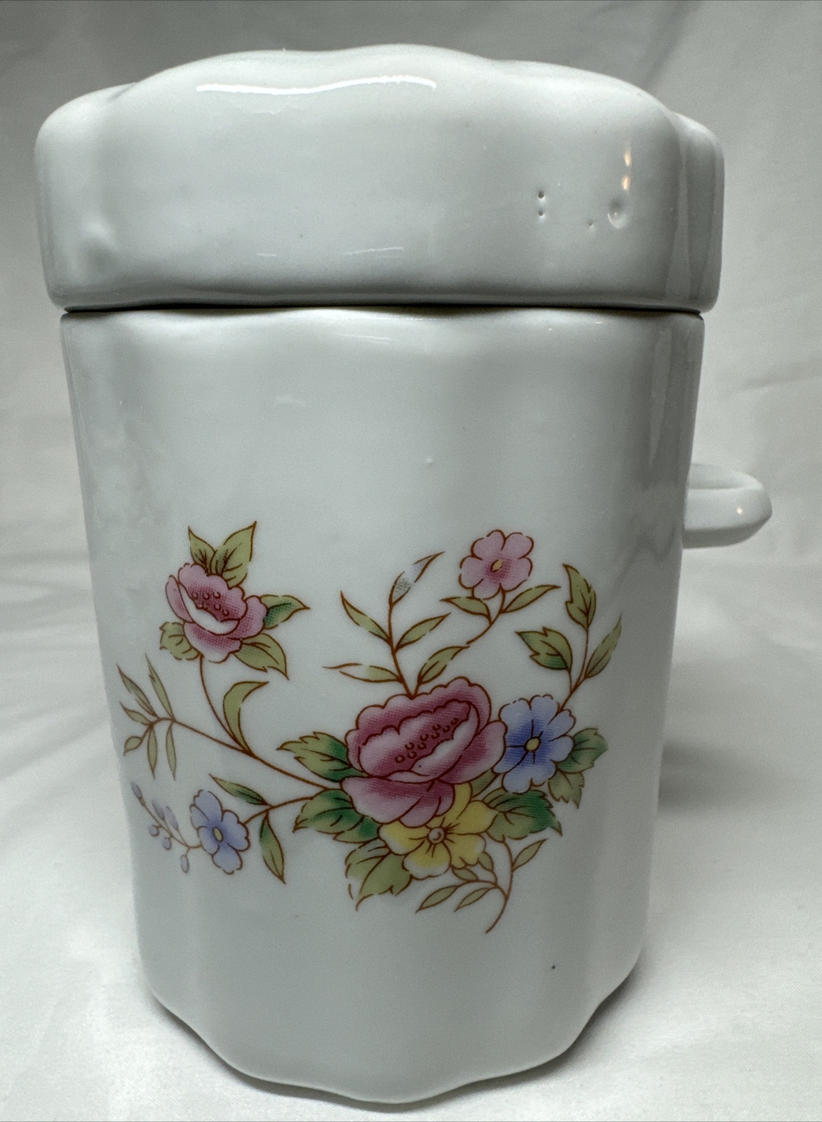 VTG Porcelain Sugar Dish with Lid 1980's Floral Sugar Cannister No Spoon