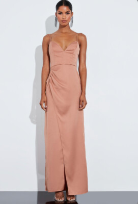 open lace back dress Pleated Bust Maxi Dress (Nude) – CYLONDON main image 0