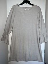J Crew Dress Women's Striped Bell Sleeve Black &  White LARGE
