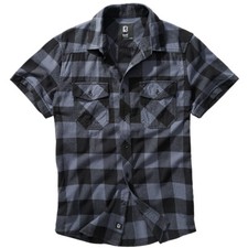 Brandit Half Sleeve Check Shirt Comfortable Casual Urbanwear Mens Black/Grey