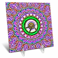 3dRose dc_7694_1 Desk Clock, Abstract Neon Wheel, 6 by 6-Inch 6x6 Desk Clock