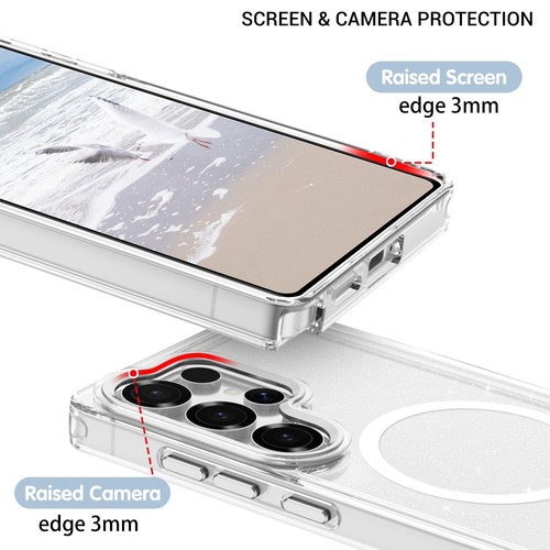 For Samsung Galaxy S25 Ultra Shockproof Case Clear Sparkly Glitter MagSafe Cover - Picture 6 of 8