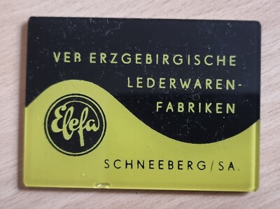 Jd002) Werbe-Spiegel: ''Elefa'' VEB Erzgebirgische Lederwaren-Fabriken Schneeberg