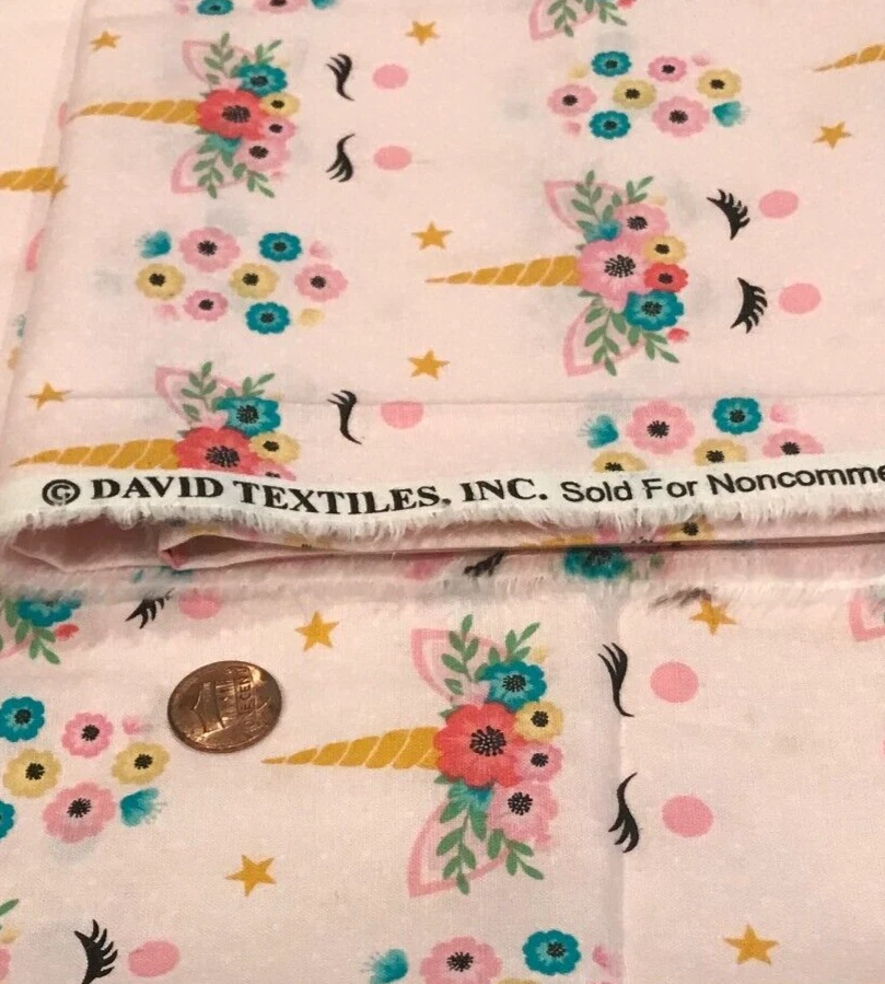 Unicorns* Flowers* Eyelashes & Stars* Pink* David Textiles *100% Cotton* 22"x 8" - Image 4 of 4