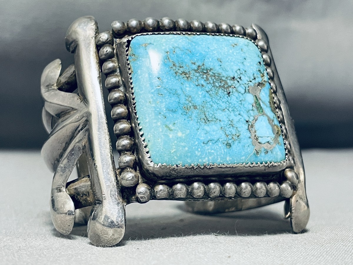 アクセサリー Vintage Navajo Turquoise Silver Bracelet Vintage Native American Navajo Turquoise Chiseled Sterling