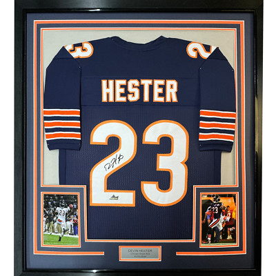 Framed Facsimile Autographed Devin Hester 35x39 Chicago Blue Reprint Jersey
