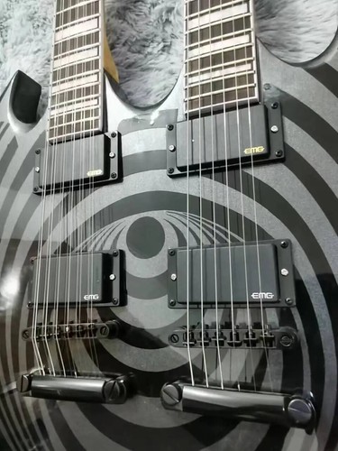 Free Shipping, 12 String+6 String Double Neck Electric Guitar, Zack Ring, Black - Picture 5 of 7