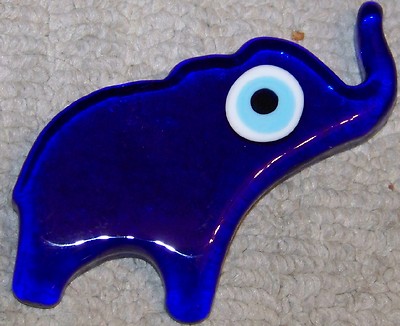 5''x4'' Blue Glass Elephant Shaped Turkish Evil Eye Judaica Paper Weight Charm