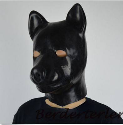 Natural Latex Head Cover Soft Patent-leather Black Mask Slaves Mask Alternative