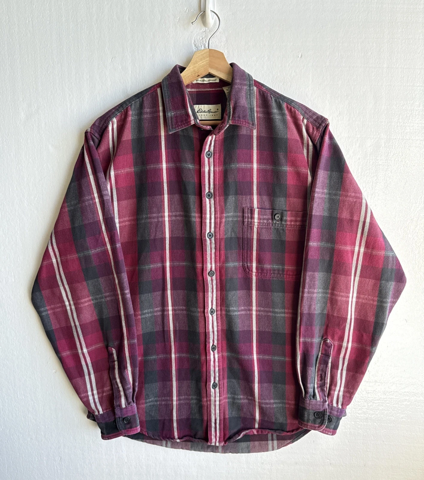 Vintage Eddie Bauer Men's McKinley Flannel Button Up Shirt Large Purple/Black