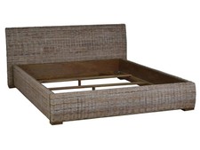 Bett Modern Massivholz Rattan Mahagoni Kubu-grau