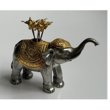 Vintage Elephant Cocktail Picks Holder Gold Silver Hollywood Regency