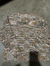 Ces Femme Sweater Cream Blue Green Open Weave Knit Women’s Size XL variegated