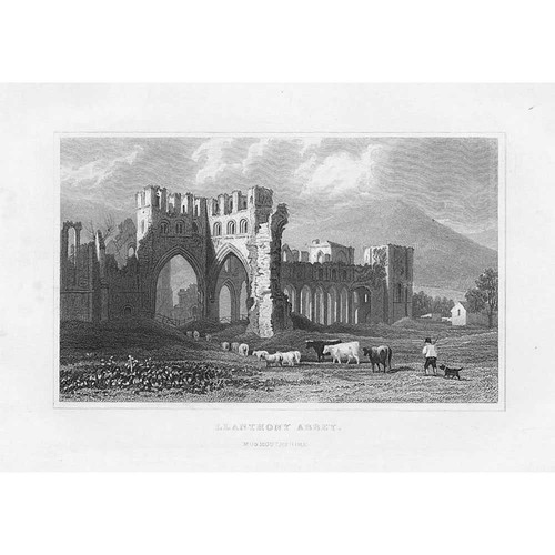 MONMOUTHSHIRE View of Llanthony Abbey - Antique Print c1853
