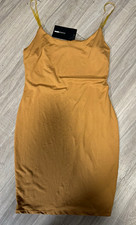 Fashion Nova Camel Slip Dress Size L Stretch Adjustable Straps