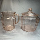 Anchor Hocking Mayfair Open Rose Pink Depression Glass Pitcher & Cookie Jar Vtg