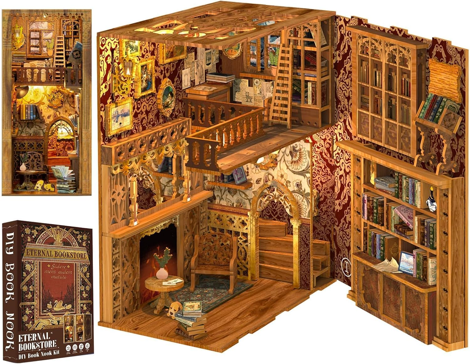 Book Nook Library Kit, DIY Miniature Dollhouse Booknook Kits for Adults Teens, 3