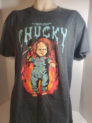 He Wants You For a Best Friend Chucky Heather Gray T-shirt Size Large L
