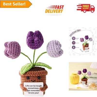 Positive Tulip Crochet Flower Doll with Encouragement Card - Joyful Gift Idea