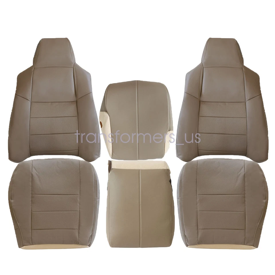 For 2002 2003 2004-2007 Ford F250 F350 Lariat Perforated Leather Seat Cover Tan - Image 3 of 4