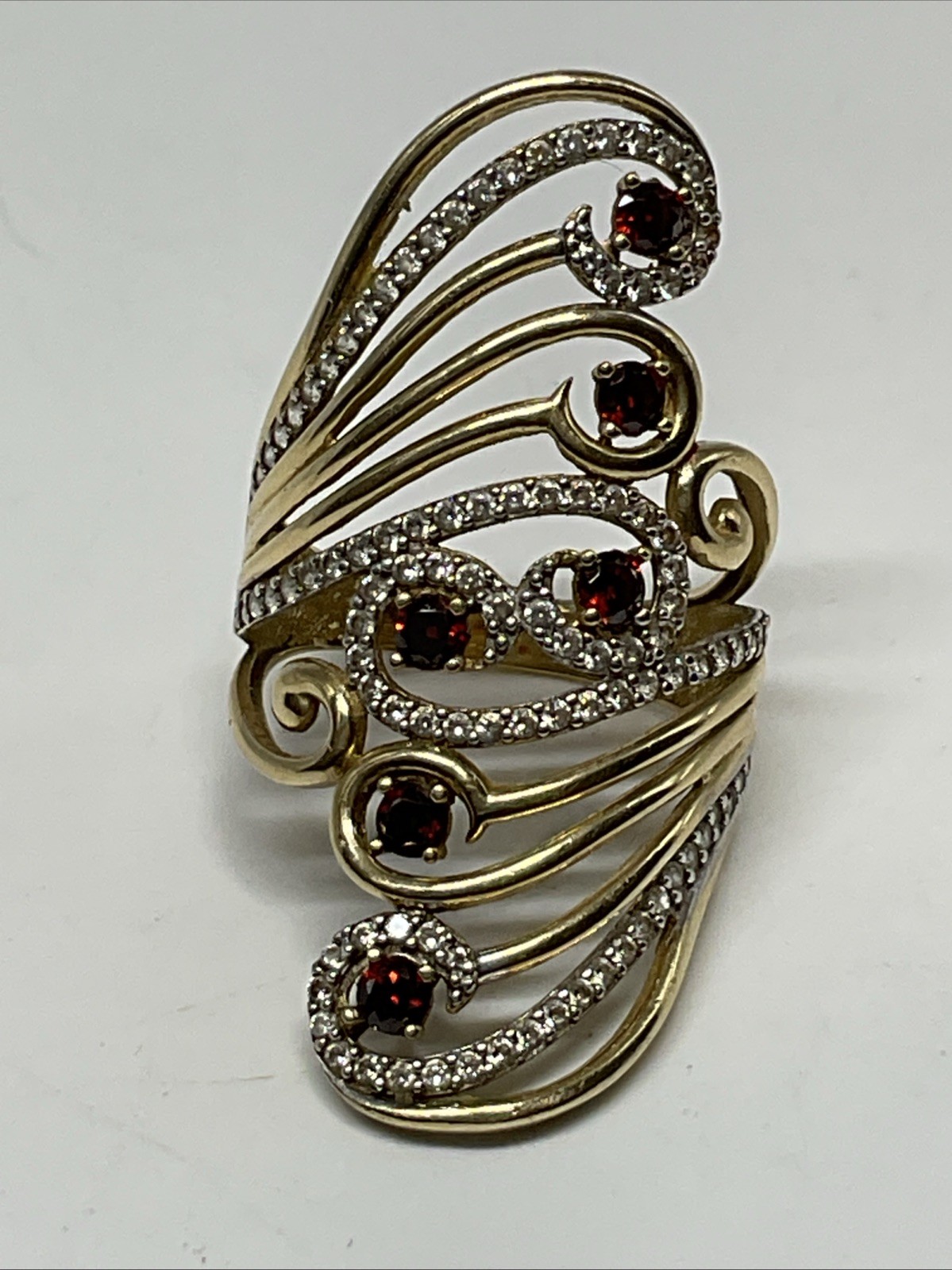 WAVE Ring Solid 14K Yellow Gold Multicolor CZ Fil… - image 5