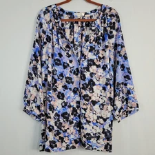 Kenar split neck popover top women's sz 2X multicolor lightweight casual office