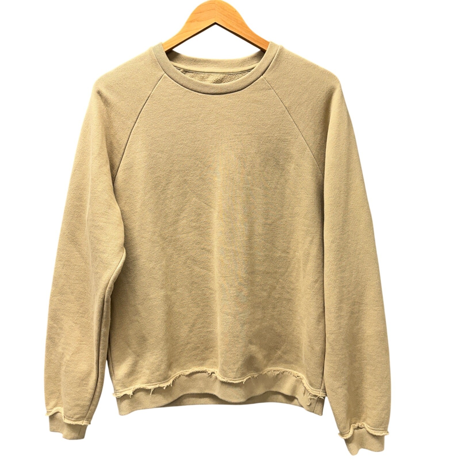 John Elliott Sweatshirt Mens Small Dune Tan Raw Edges Pullover Crew Neck Cotton