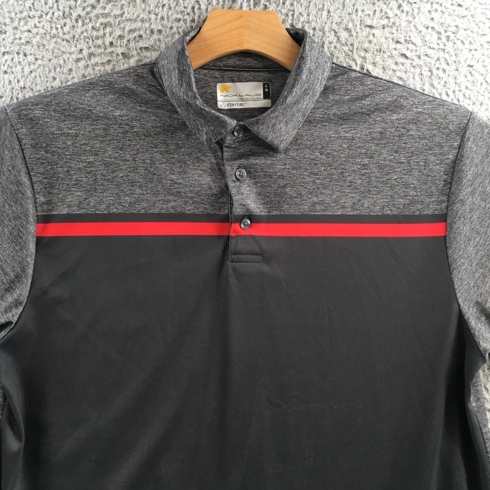 Camisa Polo Nicklaus Para Hombre L Negra Gris Cuarto Botón Golf StayDri Manga Corta Foto 3 de 4