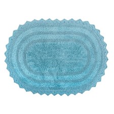 Cameo Blue Oval Crochet Bath Mat 100 Cotton Soft Durable 17x24 Inches