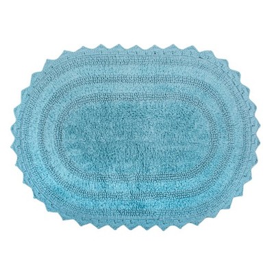 Cameo Blue Oval Crochet Bath Mat 100 Cotton Soft Durable 17x24 Inches