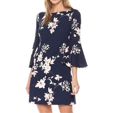 Eliza J. Floral Navy Pink Bell Sleeve Mini Party Cocktail Dress Plus Size 22 New