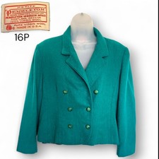 Vtg Pendleton 16P Petite 100 Virgin Wool Double Breasted Blazer Jacket Green
