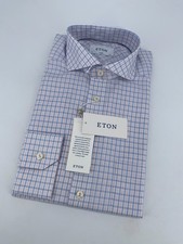 Eton Dress Shirt Mens M 15 3/4 - 40 Blue Pink Check Signature Twill Classic Fit