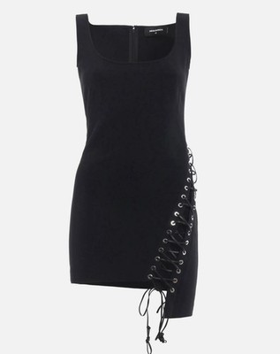 $750 DSQUARED2 Lace-Up Crepe Mini Dress Black