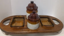 Raised Rustic Country Farmhouse Wood Serving Caddy w/Bean Canisters & Loaf Pans 