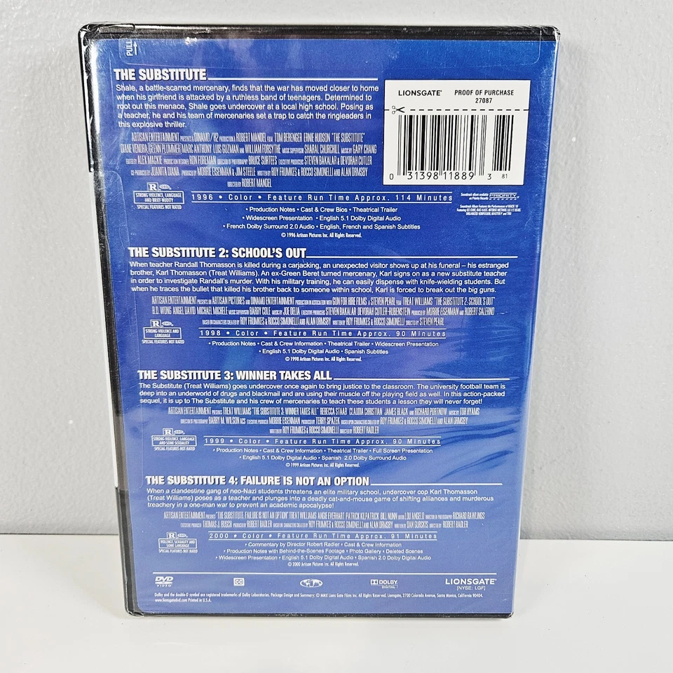 The Substitute 4-Film DVD Pack (2000, Lionsgate) Tom Berenger Treat Williams New - Image 2 of 3
