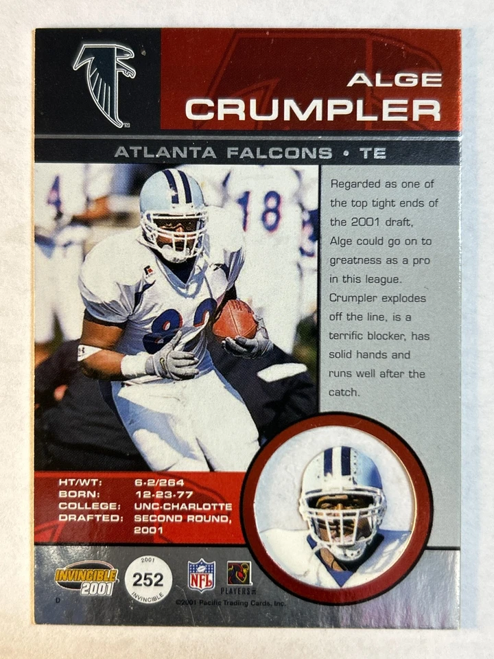 2001 PACIFIC INVINCIBLE ALGE CRUMPLER ATLANTA FALCONS #252 - Image 2 of 2