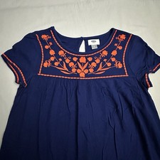 Old Navy Dress Womens Small S Floral Embroidered Blue Shift Dress Viscose Yoke
