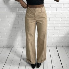 Vintage Women  s Khaki Tan Cotton Mid Rise Wide Leg Trouser Dress Pants Size 4
