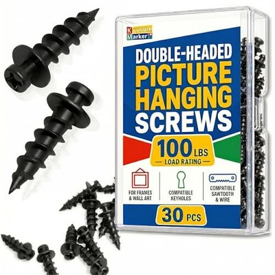 Bear Double Headed Claw Hanger Screws - Ideal for Picture 1/4 30 Black