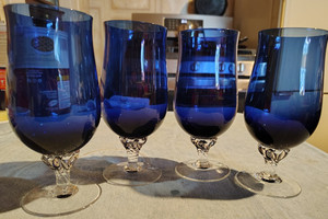 Vintage Sasaki Coronation Cobalt Blue Crystal clear Stemmed blown glass