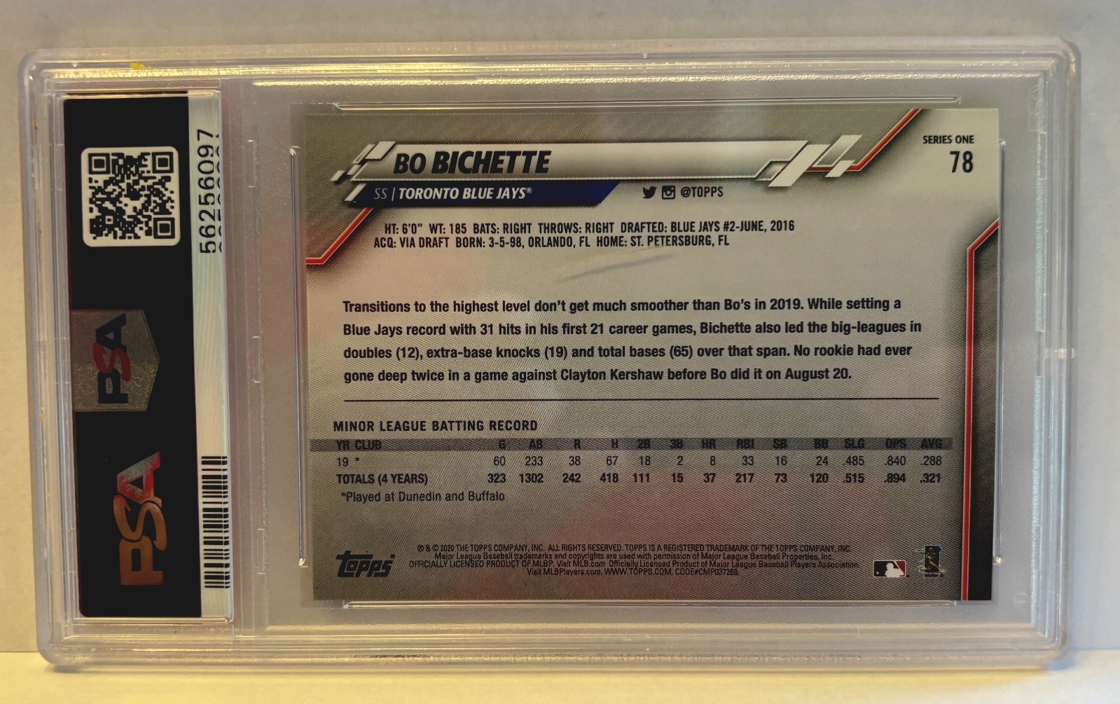 2020 Topps Gold Star Bo Bichette #78 (RC) Gem Mint PSA 10! Toronto Blue Jays. view 2