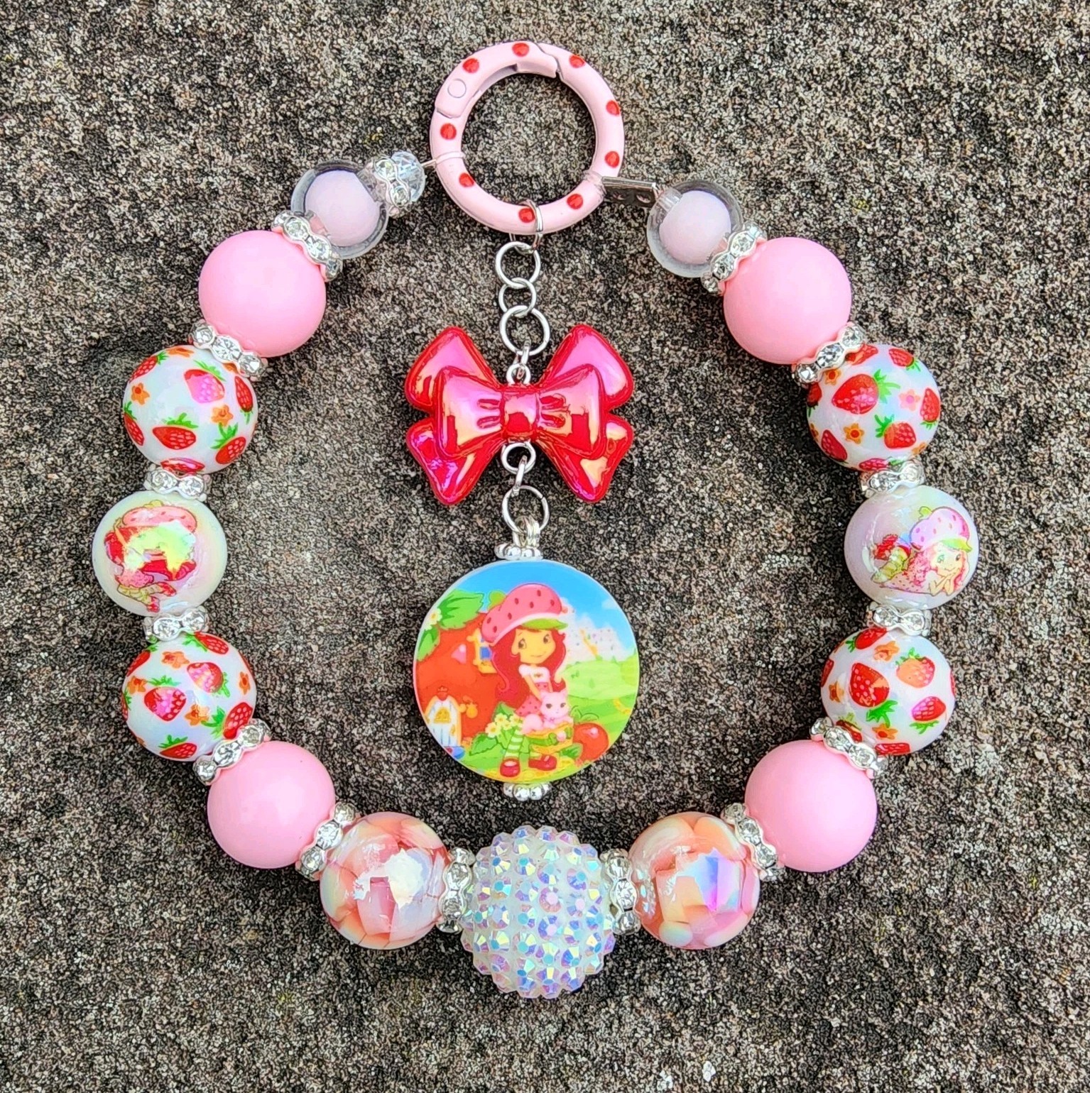 Strawberry Shortcake Beaded Keychain Charm