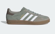 Adidas Gazelle Indoor Silver Pebble Green Suede Brown Shoes JI3526 Men's Sizes