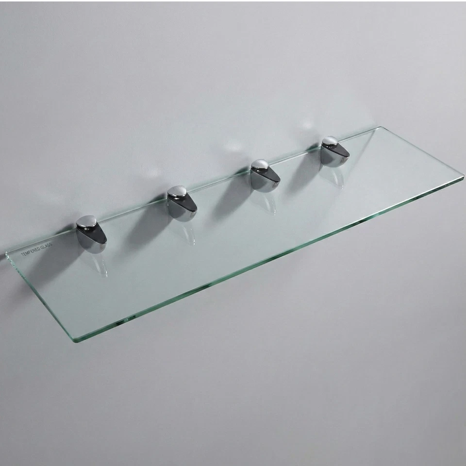 Clear Tempered Glass Shelf Panel Shelving Display Bathroom Shelves with Brackets - Image 3 of 4
