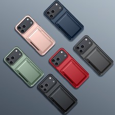 For iPhone 17 Pro Max 16 Plus 15 14 13 Card Holder Card Slot PC TPU Phone Case