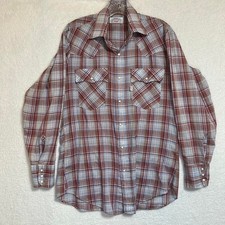 Vintage Western Red and Blue Plaid Levi Pearl Snap Button up Size Medium
